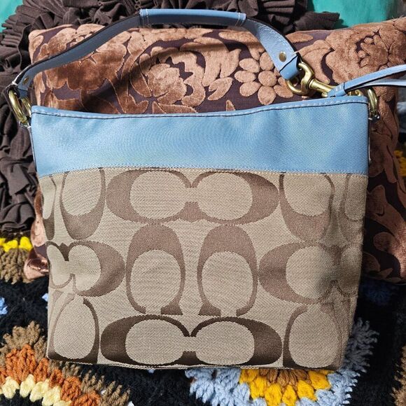 2007 Vintage Coach Y2K Shoulderbag Purse in Signature Monogram and Blue Canvas - Picture 2 of 6